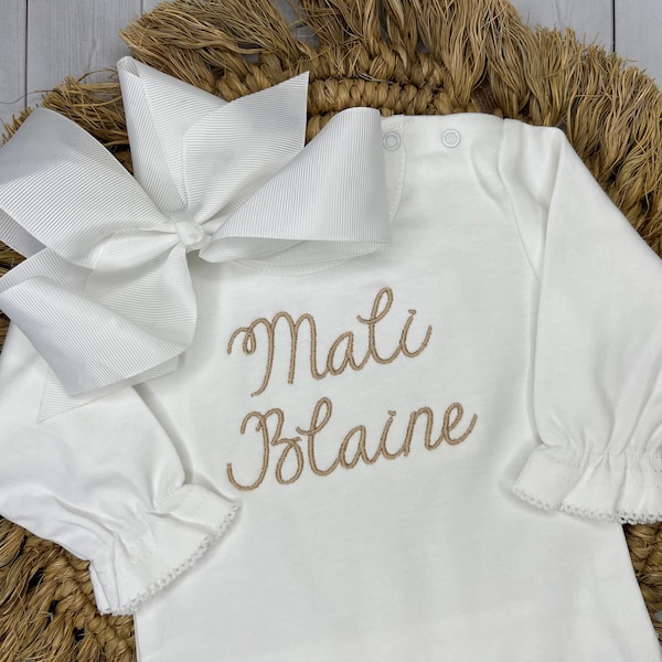 Baby Girl Coming Home Outfit, Monogrammed Romper, Personalized Baby Gift, Monogrammed Sleeper, Newborn Pictures