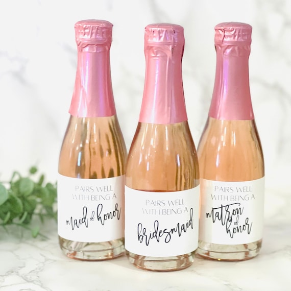 Mini Champagne Bottle Labels, Printed Bridesmaid Proposal Champagne Label, Will You Be My Bridesmaid Maid of Honor Gift Bridesmaid Proposal