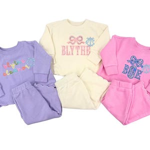Girls Monogram Sweatshirt Set, Girls Scallop Set, Toddler Girls Sweatshirt, Girls Name Sweatshirt, Embroidered Name Sweatshirt, Applique Set