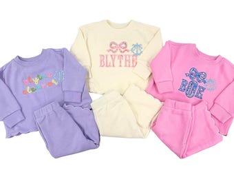 Girls Monogram Sweatshirt Set, Girls Scallop Set, Toddler Girls Sweatshirt, Girls Name Sweatshirt, Embroidered Name Sweatshirt, Applique Set
