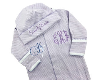 Baby Girl Coming Home Outfit, Monogrammed Romper, Personalized Baby Gift, Monogrammed Footie and Hat,Newborn Pictures, Girls Monogram Outfit