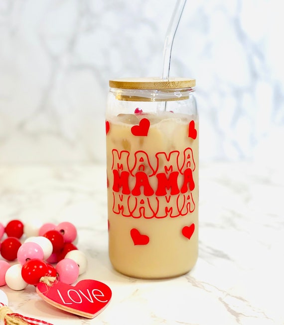 Mama Glass Can, Valentines Mama Gift, Glass Can Cup, Beer Glass Cup, Friend gift, Valentine's Day Gift, Mama Can Glass, Mama to be gift