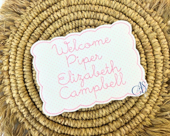 Baby Name Plaque, Welcome Baby Sign, Baby Announcement Sign, Baby Embroidered Banner, Baby Hospital Sign Baby Bassinet Sign Baby Birth Stats