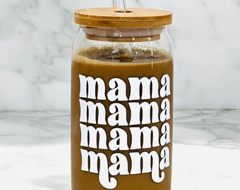 Mama Glass Can, Reusable glass cup, Glass Can Cup, Beer Glass Cup, friend gift, Mother's Day Gift, Mama Can Glass, Mama to be gift