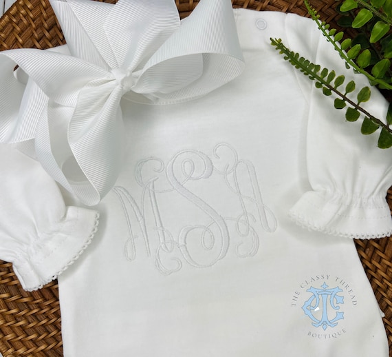 Baby Girl Dedication Outfit, Monogrammed Romper, Personalized Baby Gift, Monogrammed Christening Outfit, Newborn Pictures, Baptism Outfit