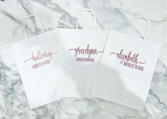 Bridesmaids Gift Bags, Gift Bags with names, Personalized Gift Bags,  Bachelorette Party Gift Bags with Names,  Paper Gift Bags with names