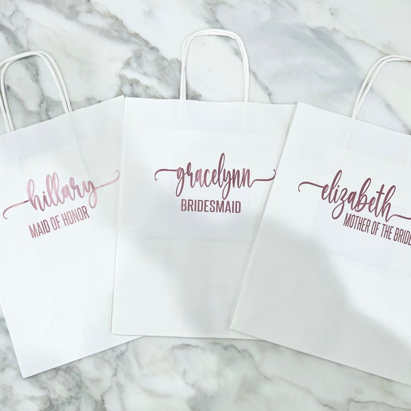 Bridesmaids Gift Bags, Gift Bags with names, Personalized Gift Bags,  Bachelorette Party Gift Bags with Names,  Paper Gift Bags with names