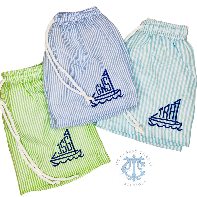 Vive La Fete Sailfish Embroidered Seersucker Boys Bathing Suit