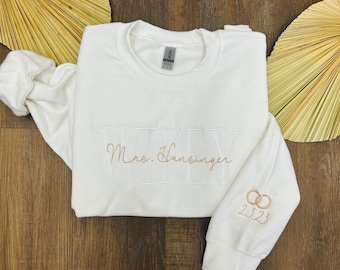 Personalized Embroidered Wife Sweatshirt | Custom Name Wife Gift | Romantic Gift for Her