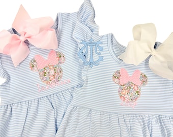 Girls Mouse Trip Applique Personalized Shirt, Girls Vacation Shirt, Girls Mouse Dress, First Mouse Trip, Castle Bubble, Princess Monogram