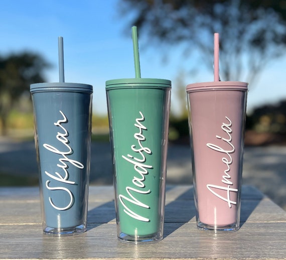 Personalized Tumbler With Lid and Straw, Bridesmaids Gifts, Large 24 oz Acrylic Tumbler, Skinny Tumbler, Personalized Gift, Teacher Gift