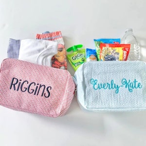 Personalized Seersucker Cosmetic Bag, Monogrammed Toiletry Bag Women, Women's Personalized Travel Toiletry Bag, Ballet Shoe Bag, Kid Bag