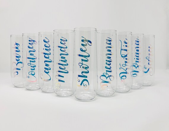 Personalized Stemless Champagne Flutes Glass Name Decal | Bridal Party  Gift, Bridesmaid Proposal, Wedding Party Gift *Glasses NOT included*