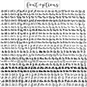 May include: A chart of different font styles, labeled with numbers 1 through 24. Each font style is shown with the letters A through Z in lowercase and uppercase.