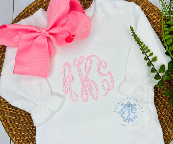Baby Girl Coming Home Outfit, Monogrammed Romper, Personalized Baby Gift, Monogrammed Sleeper, Newborn Pictures