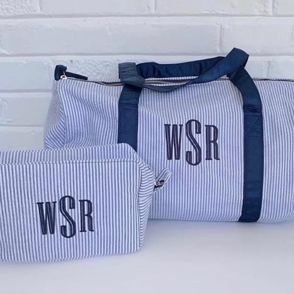 Monongrammed Personalized Seersucker Duffle Barrel Bag, Preppy Children's Travel Bag, Ballet, Sports, Sleepovers, Daycare, Weekend Overnight