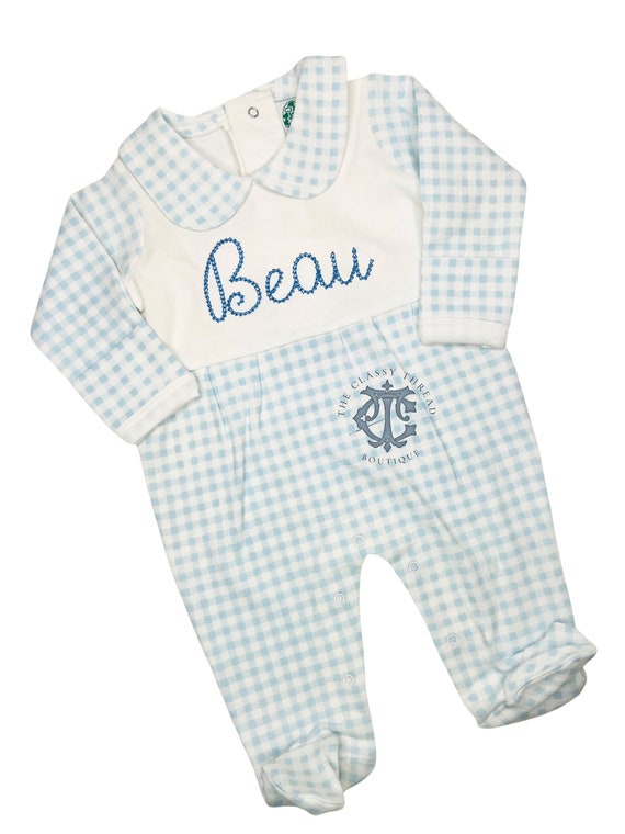 Baby Boy Coming Home Outfit, Monogrammed Romper, Personalized Baby Gift, Monogrammed Footie, Newborn Pictures