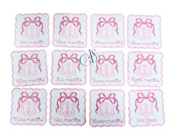 Tarjetas de hitos de bebé niña con monograma / Accesorios fotográficos personalizados para bebé / Recuerdo de recién nacido y primer año