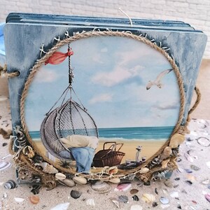 Album di ritagli, album estivo, album di mare con copertina in legno