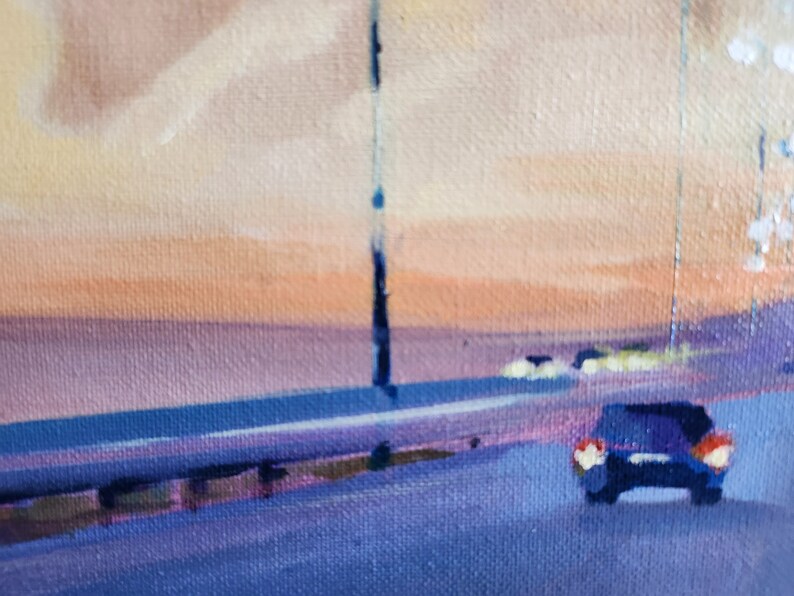 Highway Road Sunset Painting Original Art Vibrant Oil Colors Urban ...