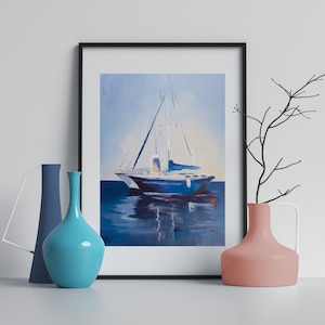 Sereen zeegezicht | Origineel olieverfschilderij | Maritiem kunstwerk op mdf-paneel | Kustmuurkunst voor huisdecoratie | KsenijaProninaKUNST