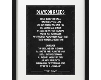 Newcastle fans Blaydon races song art print