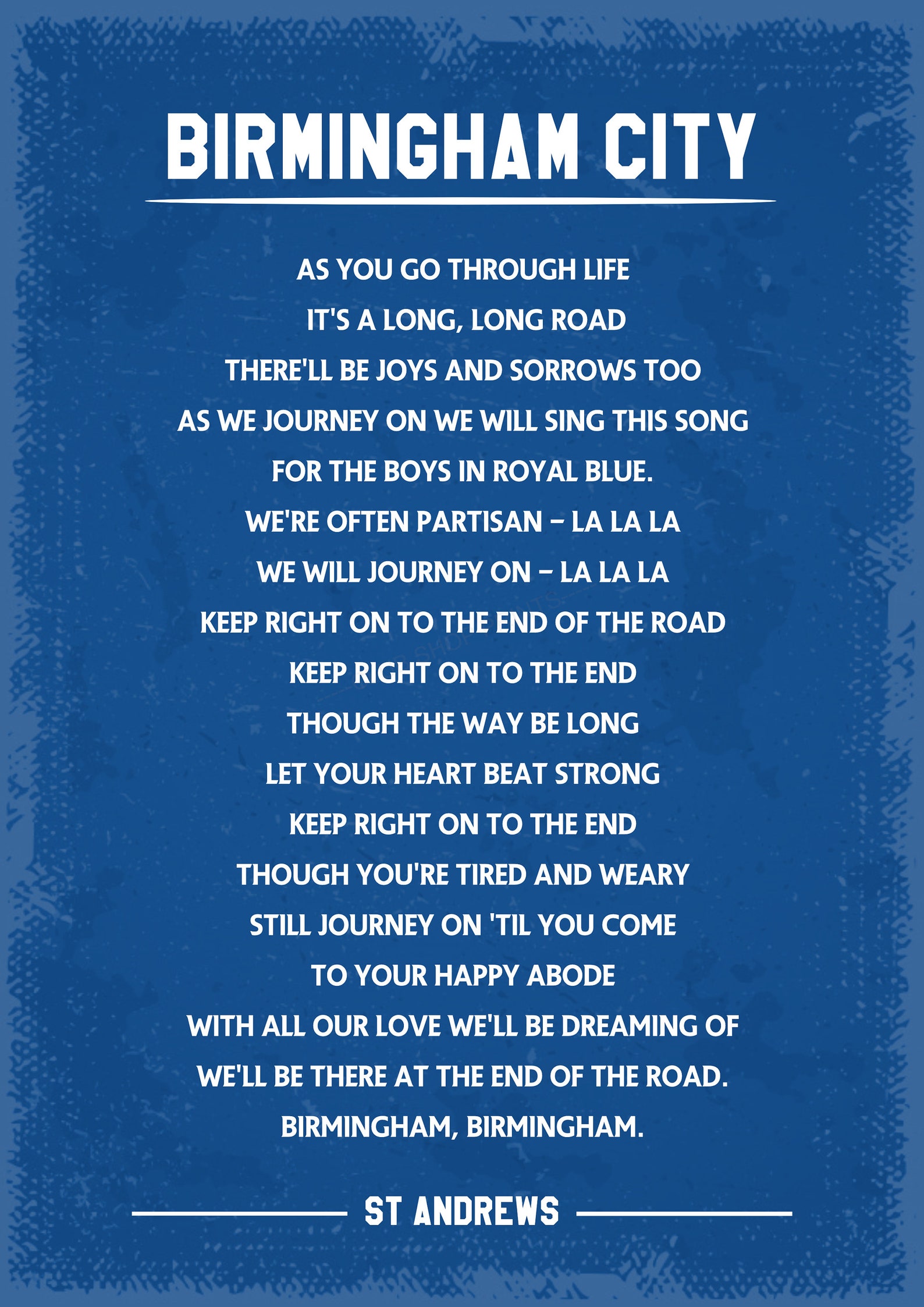Birmingham city Keep right on to the end of the road song art  Etsy