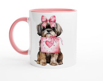 Taza Shih Tzu rosa y blanca / Regalos preciosos / Para amantes de los perros / Taza de café / San Valentín