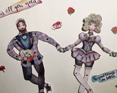 The two lovers, articulated paper dolls, collectible dolls, Saint Valentine's dolls, DIY projects