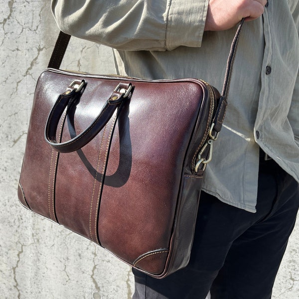 Leather briefcase, leather laptop bag, leather notebook bag, business leather bag, leather office bag, gift for her, birthday gift for him