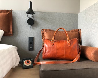 Leather travel bag, personalized duffel bag, leather weekender bag, leather gym bag, gift for him, gift for father, birthday gift