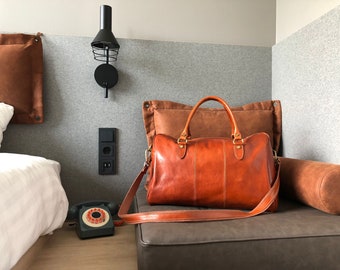 Leather travel bag, leather duffel bag, leather weekender bag, leather gym bag, gift for him, gift for her, birthday gift