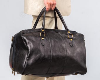 Leather travel bag, personalized duffel bag, leather weekender bag, leather gym bag, gift for him, gift for father, birthday gift