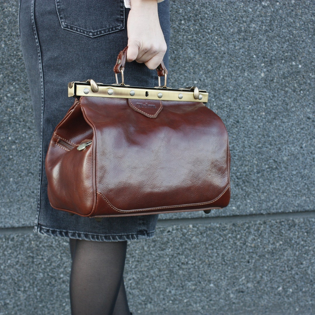 Leather Doctor Bag Brown, Vintage Gladstone Bag, Medical Bag