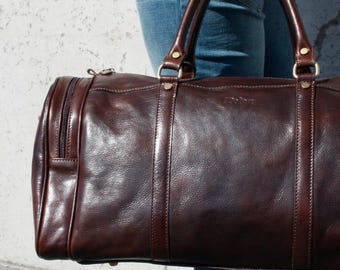 Leather travel bag, personalized duffel bag, leather weekender bag, leather gym bag, gift for him, gift for father, birthday gift