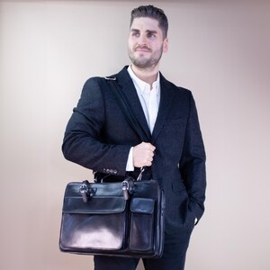 Porte-documents en cuir pour hommes, sac d'affaires personnalisé, sac de bureau look vintage, sac d'ordinateur portable 15", sac de bureau, sac d'avocat, cadeau