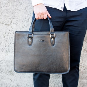 Leather briefcase, leather laptop bag, leather notebook bag, business leather bag, leather office bag, gift for her, birthday gift for him