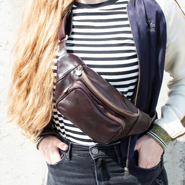 Leather fanny pack, leather cross body bag, leather bum bag, leather belt bag, leather sling bag, gift for her, gift for him, birthday gift