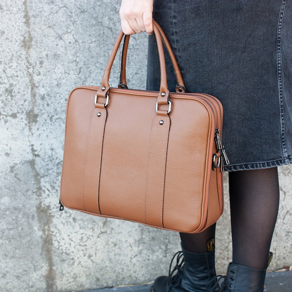 Leather briefcase, leather laptop bag, leather notebook bag, business leather bag, leather office bag, gift for her, birthday gift for him