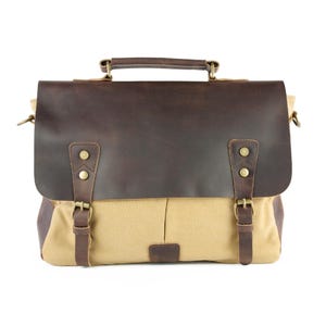 Porte-documents en toile et cuir, sac à bandoulière personnalisé, sac messager look vintage, sac pour ordinateur portable 15", cadeau d'anniversaire