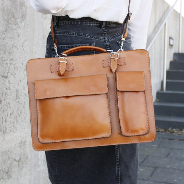 Leather briefcase, leather laptop bag, leather notebook bag, business leather bag, leather office bag, gift for her, birthday gift for him