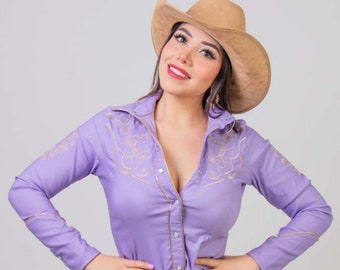 Chemise western violette, Chemise western femme, Chemise boutonnée western pour femme, Chemisier western, Chemise western brodée, Chemise de défilé de rodéo