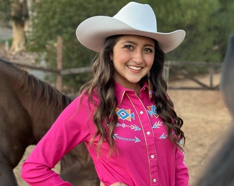 Pink Western Shirt, Women's Western Shirt,  Western Button Up Shirt Women, Western Blouse, Embroidered Western Shirt, Rodeo Show Shirt