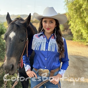 Western Reiter Show Shirt, Fransen Western Shirt, Vaterländische Western Shirt, Retro Shirt, Damen Western Shirt, Button Up Shirt Shirt