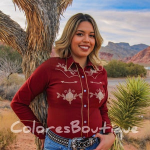 Embroidered Western Shirt, Western Shirt Women, Western Button Up Shirt, Western Blouse, Horsemanship Shirt, Rodeo Fashion, Vaquera Shirt