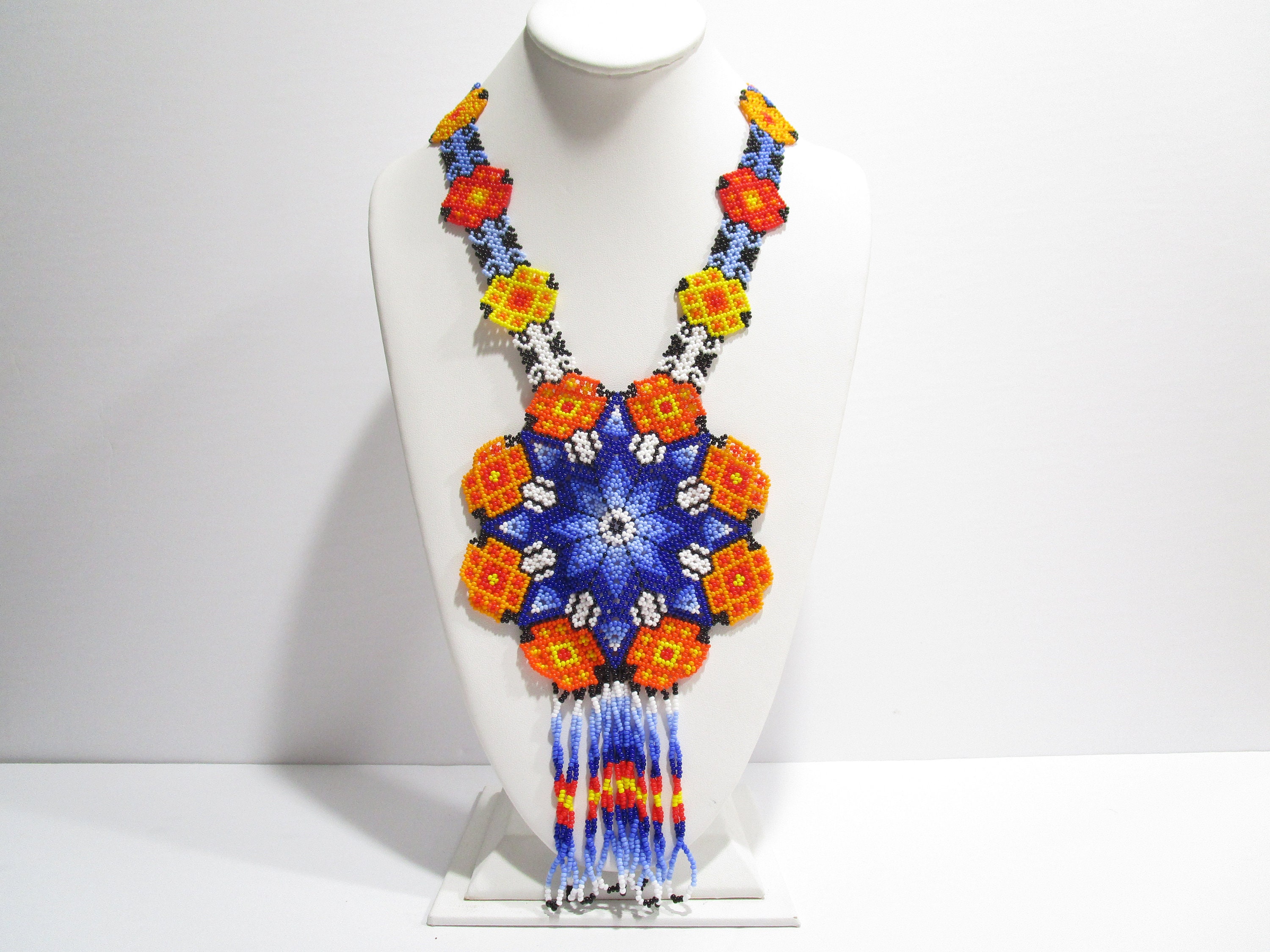 Huichol Flower Necklace Mexico Bead Necklace Huichol Etsy
