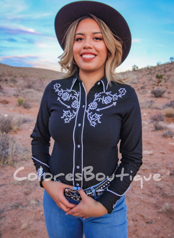 Western Shirt, Cowgirl Shirt, Long Sleeve Shirt, Western Shirt Women,  Vintage Shirt, Cowboy Shirt, Country Shirt, Embroidered Western Shirt -   Israel