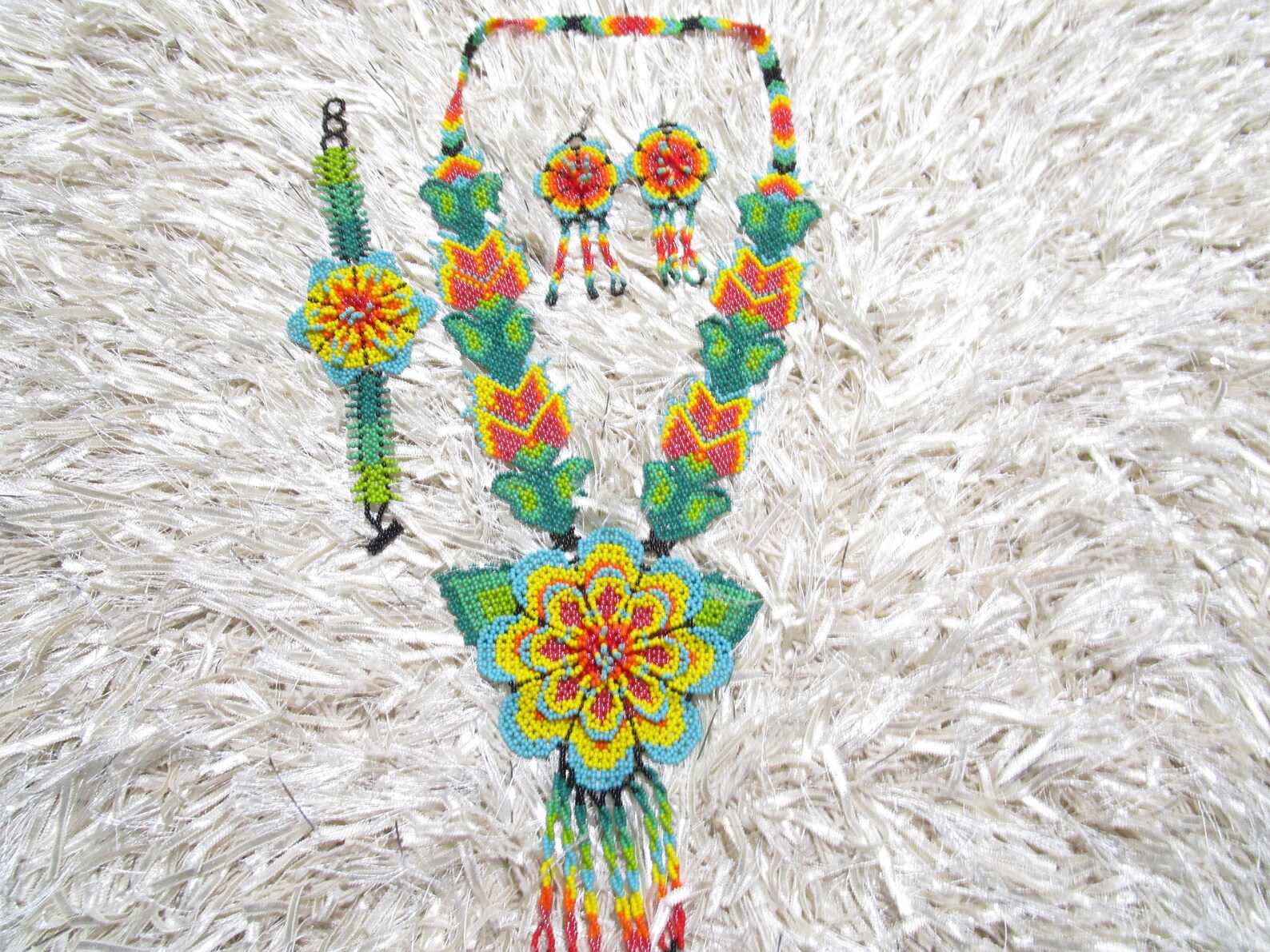 Huichol Flower Necklace Mexico Bead Necklace Huichol Etsy
