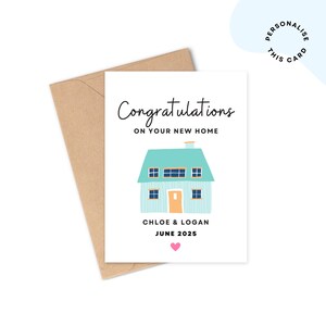 Tarjeta personalizada para nuevo hogar / Tarjeta de feliz nuevo hogar / Elección de color de corazón, Personalizar con nombres, dirección y fecha / Felicitaciones por mudanza