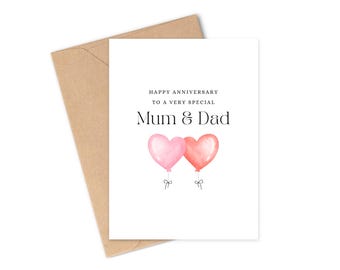 Anniversary Card for Mum & Dad | Watercolour Balloon Anniversary Card | Happy Anniversary Mum and Dad | Mum and Dad Special Anniversary Card